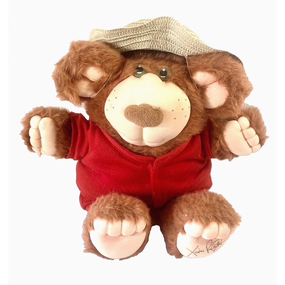 Furskin Plush Bear by Xavier Roberts Dudley 14 in Red Romper and Hat